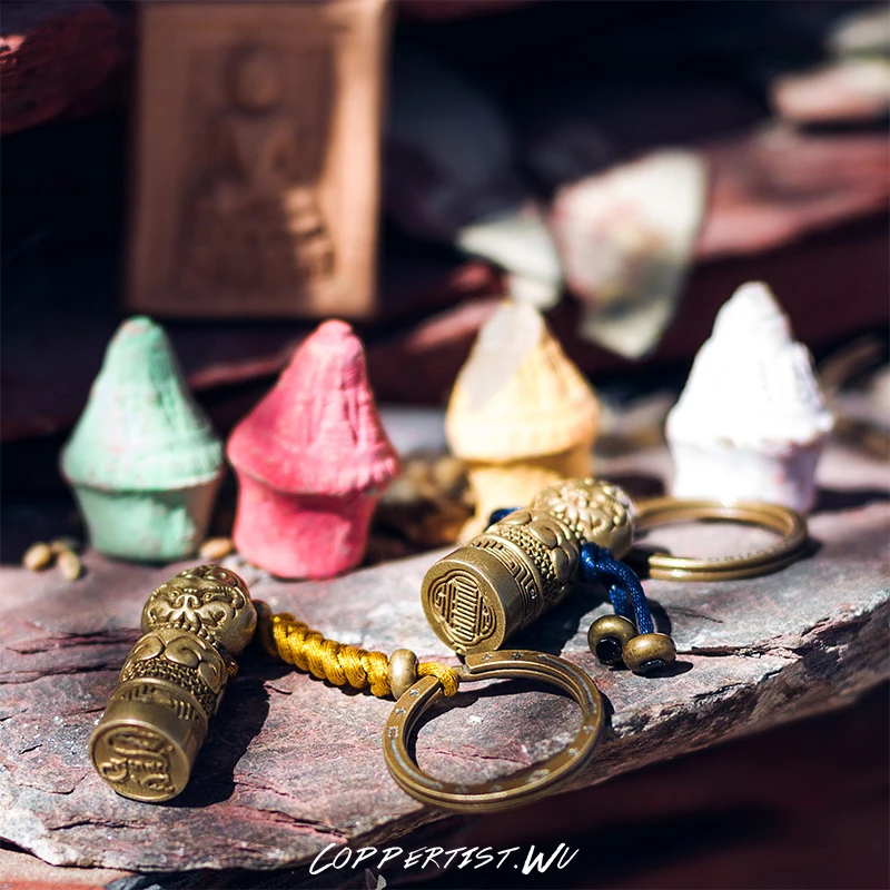 Coppertist. wu тибетские котики бронзовый брелок латунный брелок для ключей ручной работы Золотой Модный животный кольцо для ключей с сумочкой кулон