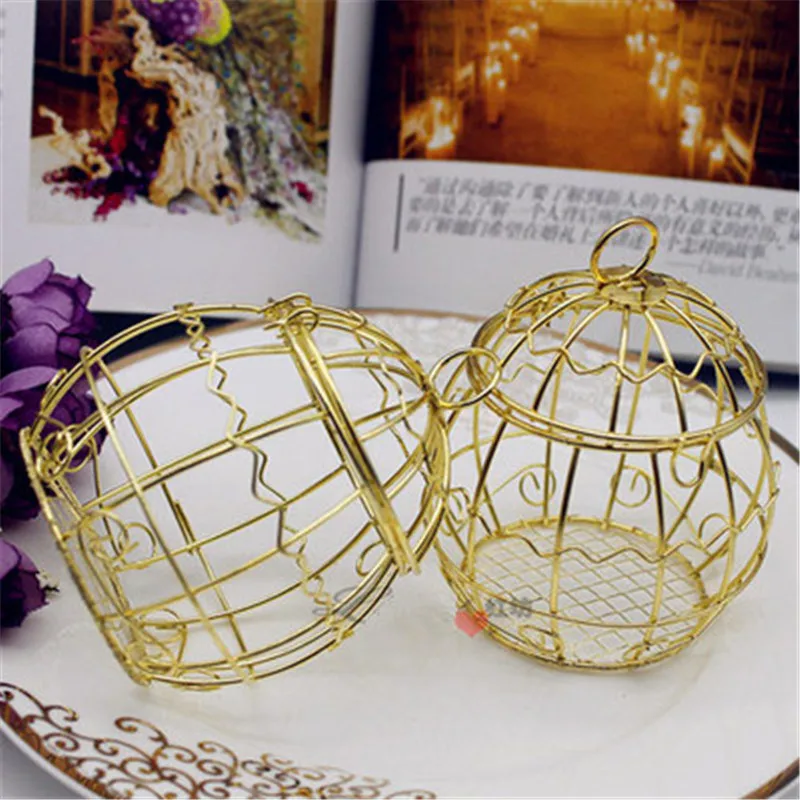 20pcs Iron Birdcage Candy Box Golden Bird Cage Wedding Sweets And Chocolate Boxes Country Rustic Wedding Decoration (1)