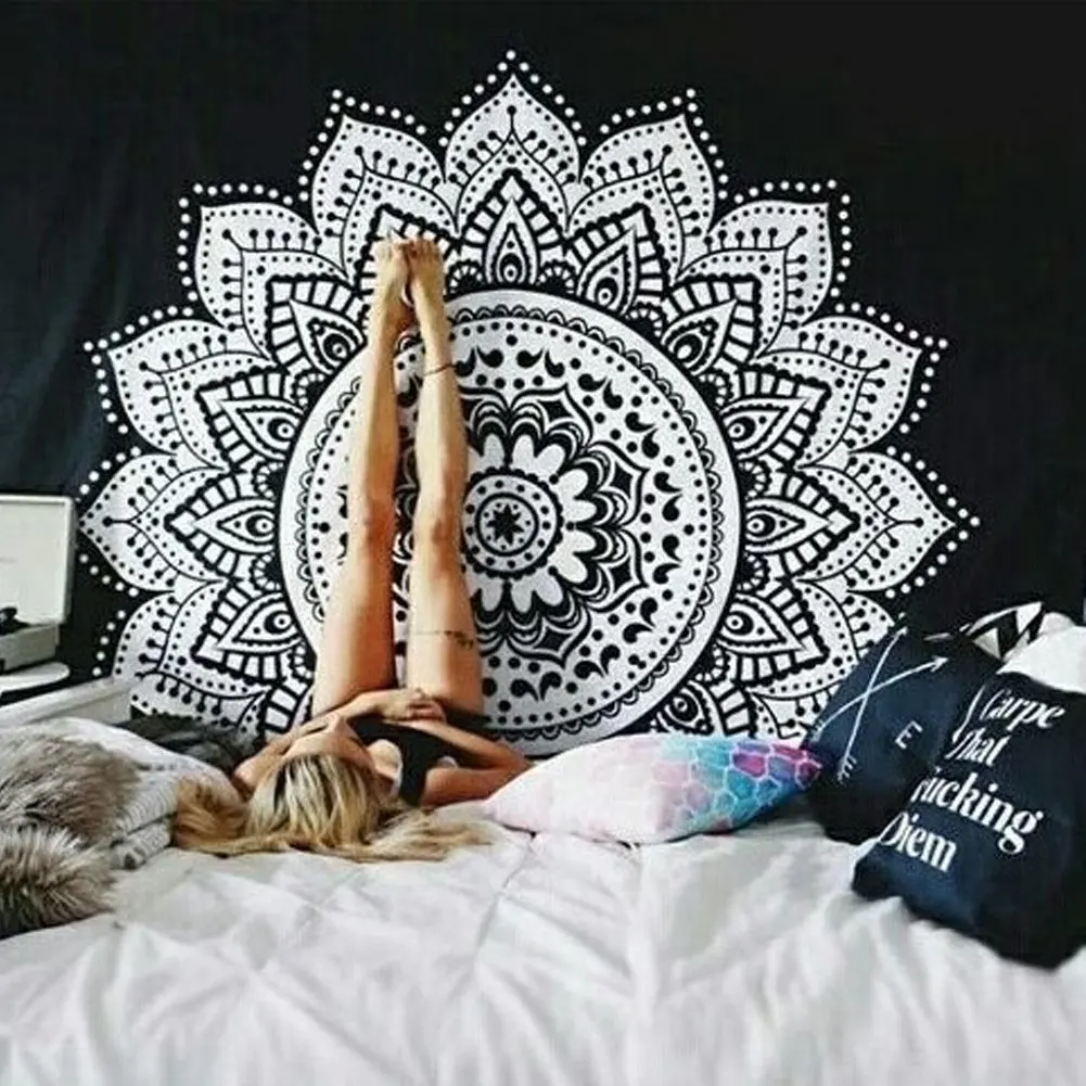 Black White Mandala Tapestry,Indian Hippie Wall Hanging,Mandala Wall