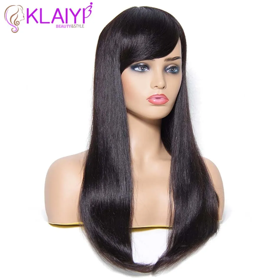 Klaiyi волосы прямые человеческие волосы парики 22 дюймов длинные бразильские Remy человеческие волосы парики с взрыва для женщин натуральный цвет#1#2#4