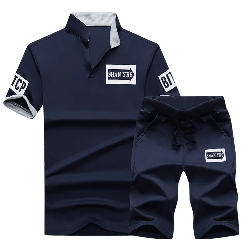 Men Polo Shirts 2017 Summer Fashion Tracksuit Men Set Short Sleeve Casaul font b Slim b