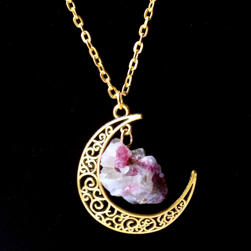 Aliexpress.com Acheter 2015 Sailor Moon Collier Soleil Et Lune Bijoux 60 cm or Pierre Naturelle Cristal Améthyste Tourmaline Collier Pendentif Pour Les