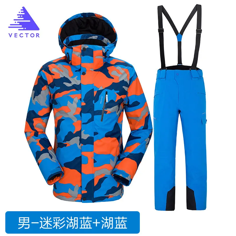 Утолщенный теплый лыжный костюм для мужчин зимний ветрозащитный водонепроницаемый лыжный сноуборд куртка брюки костюм зимний костюм мужской - Цвет: Men 14
