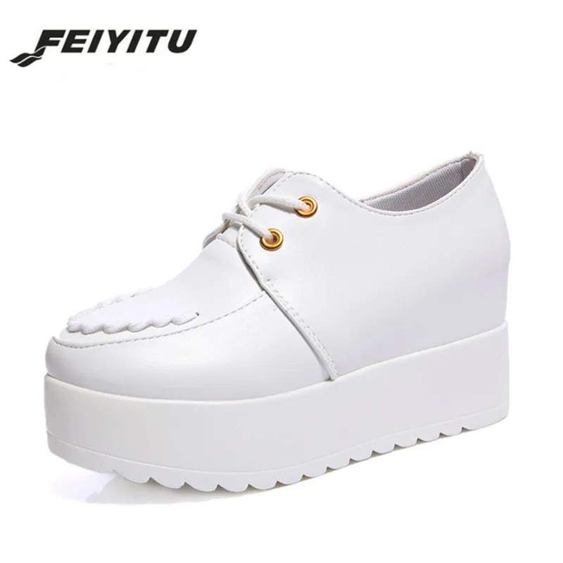 

Feiyitu Fashion Creepers Autumn Platform Shoes Women Lace Up Slip On Flats For Ladies Casual Female Black Punk Style Shoes