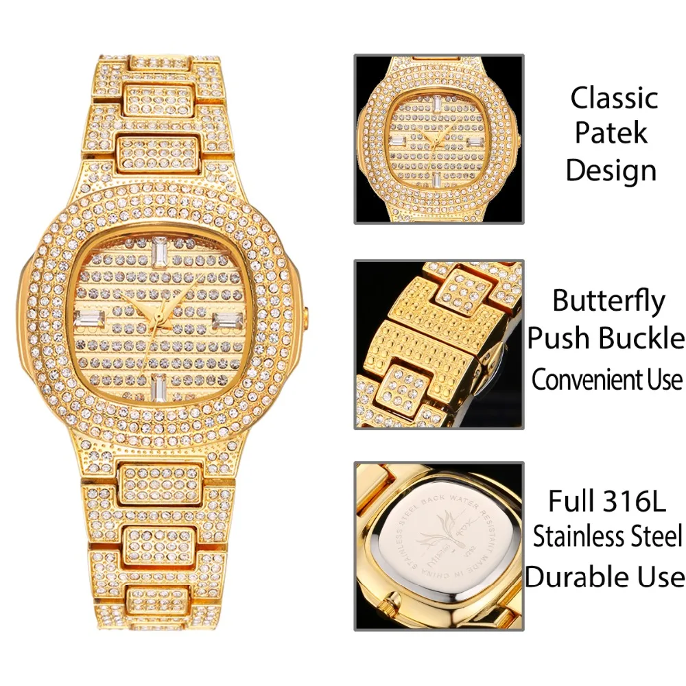 Reloj de pulsera de mujer de acero inoxidable con diamantes, reloj de pulsera para mujer, reloj de pulsera para mujer - 3