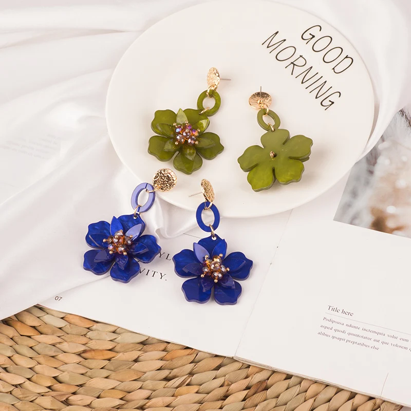 Trendy Long Acrylic Acetic Resin Earrings Flower for Women 2019 Big Metal Drop Earings Crystal for Girls Fashion Jewelry Brincos (4)