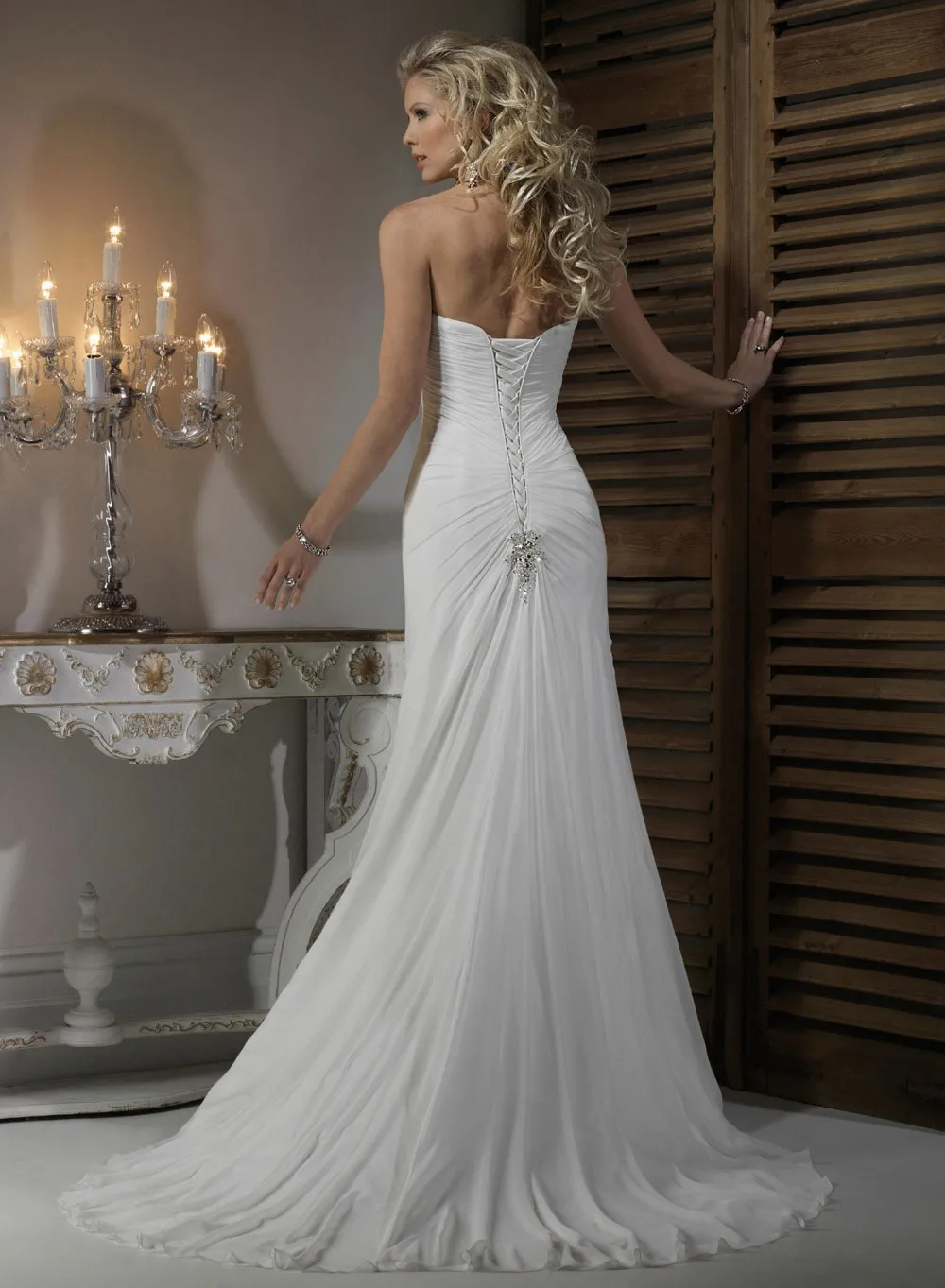 Elegant Classic Less Than 100 Dollar Scoop Neck Pleat Chiffon