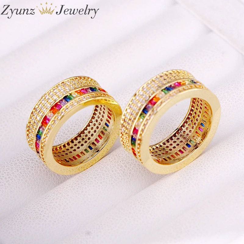 

6PCS, Gold Multi-stone Ring Rainbow Ring Colorful CZ Paved Gold Color Cubic Zirconia Cz Girls Jewellery Ring