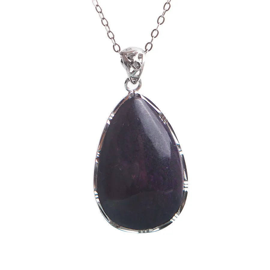 Genuine Purple Gemstone Natural Sugilite Pendant Women Men Necklace Crystal Water Drop Bead Stone 30*19*5mm |