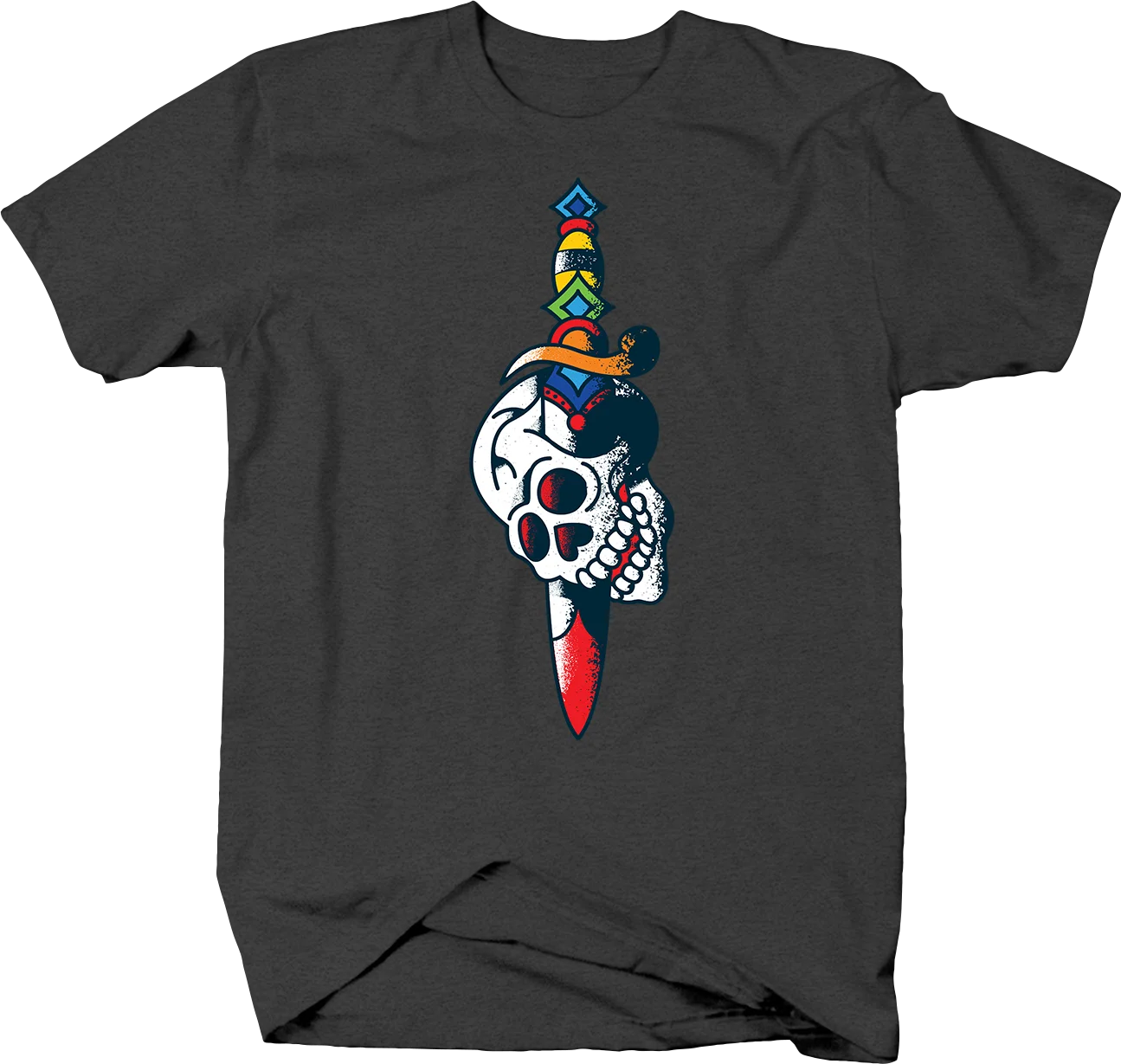 

Rainbow Dagger Through Skull with Tattoo Style In Color Tshirt