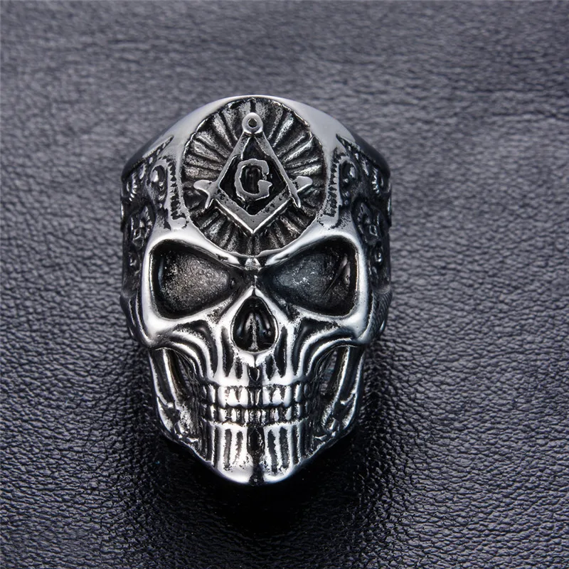Modyle 2018 Men Punk Rock Stainless Steel Masonic skull rings Punk Man's High Quality Personality Ring