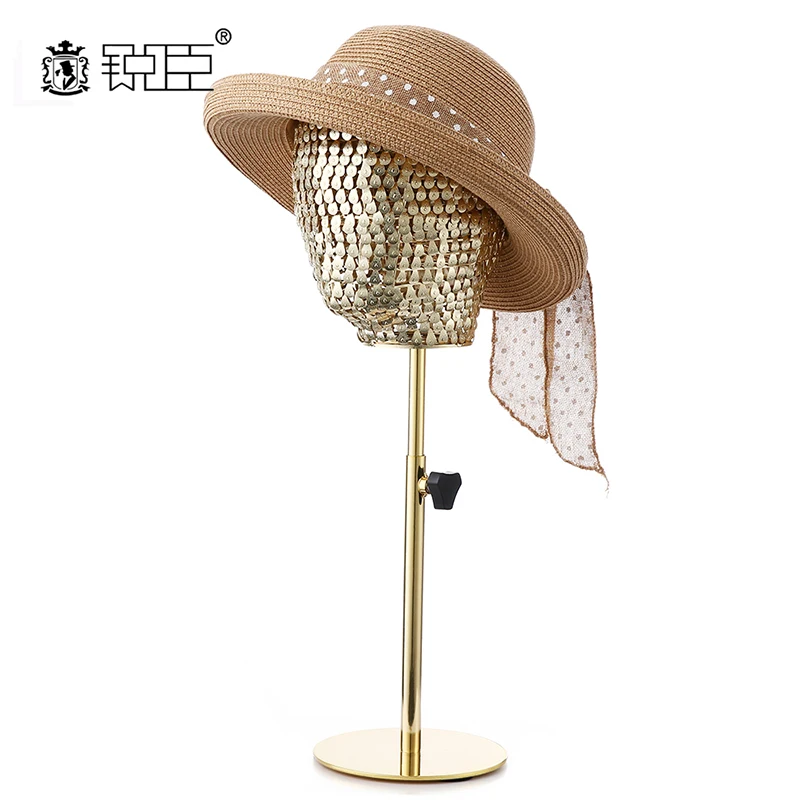 

Golden Adjustable Wig Stands metal Hat Display Wig Head Holders Mannequin Head