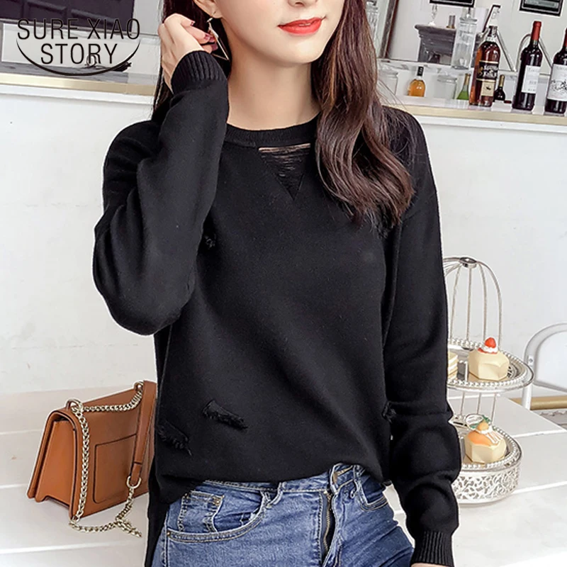 

2018 new autumn fashion women clothing loose slim blouses shirts solid pullovers women tops thin o-neck women sweaters 0524 40