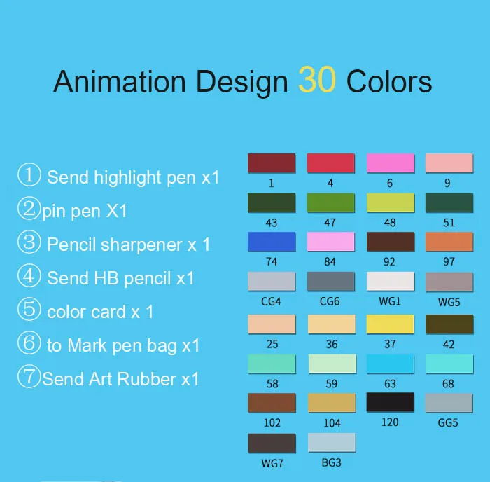 30/40/60/80 цветная маркерная ручка рисованная анимация дизайн студент начинающих ретро цветные карандаши товары для рукоделия - Цвет: Anime 30 Black rod