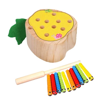 

1set Catch Worms Game Wooden Magnetic Fruit For Sydney Shaped Catching Insects Game For Baby Kids Party Games Toys