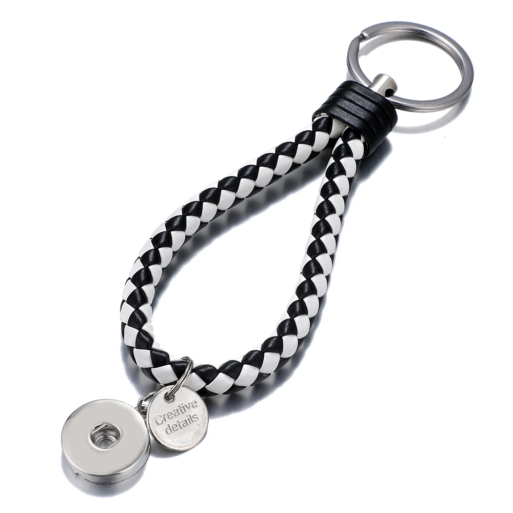 

Hot Sale Top Popular Fashion Weave PU Leather Key Chains 18mm Snap Button Keychain Jewelry For Men Women 20 Colors Key rings 093
