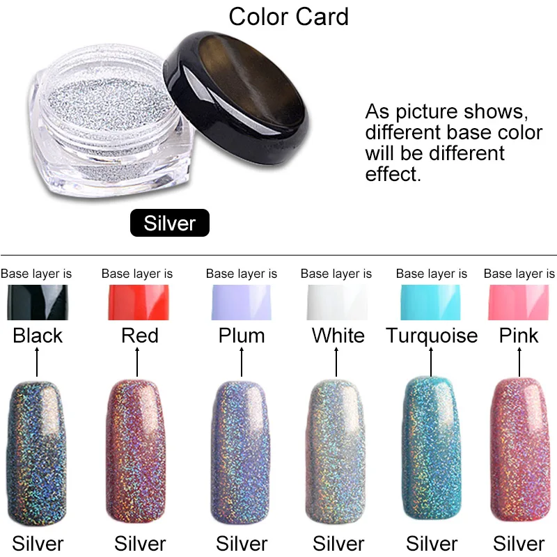 1g Box Laser Silver Holographic Powder Dust For Uv Nail Gel Polish 1g Box Laser Silver Holographic Powder Dust For Uv Nail Gel Polish Glitter Acrylic Nails Art Tips In From Beauty Health On