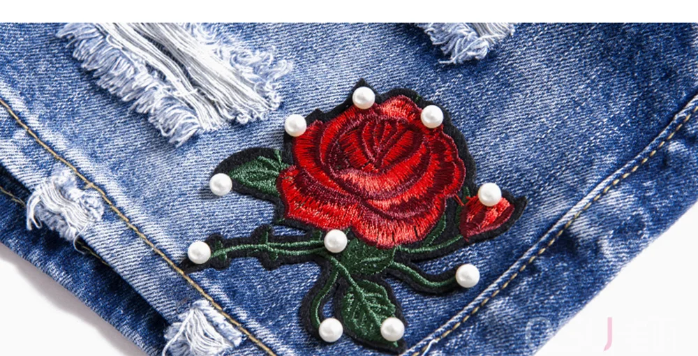 Краткое относятся для женщин корейский стиль отверстия Бисер Роза повседневное пикантные джинсовые шорты джинсы для (синий)