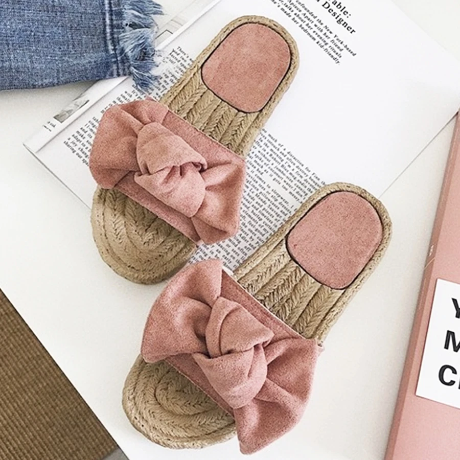 

Puimentiua New Women's Slippers Bowknot Ladies Slipper Summer Flat Sandals Summer Vacation Beach Casual Indoor Shoes Flip Flops