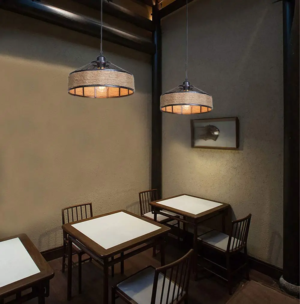 Industrial do Vintage Corda de Cânhamo Ilha da Cozinha Pingente Metal Enjaulado Iluminações Pendurado Luminária Lâmpada Antiga Luz 11 de cânhamo enjaulado iluminações ilha da cozinha