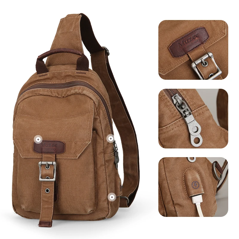  Muzee Sling Bag para hombres bolso bandolera de lona con puerto de carga USB Bolsa Bandolera cabest