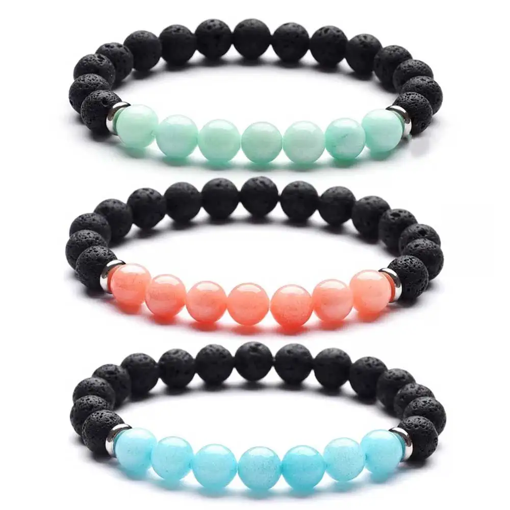 

8mm Black Natural Lava Stone Crystal Beads Healing Balance Yoga Bracelet Essential Oil Diffuser Jewelry For Women Girl