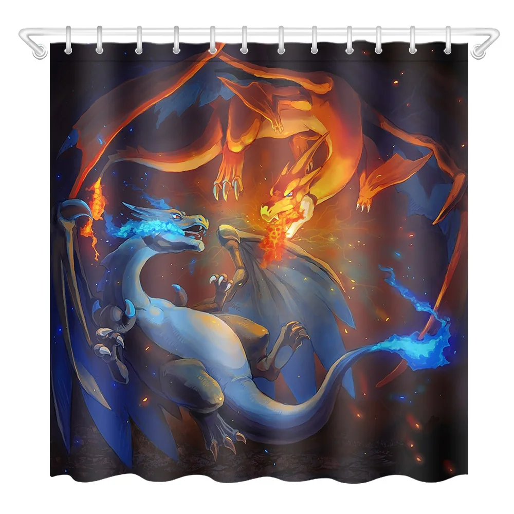 Chinese Dragon Bathroom Decor Waterproof Fabric Shower Curtain Liner Doormat Rug