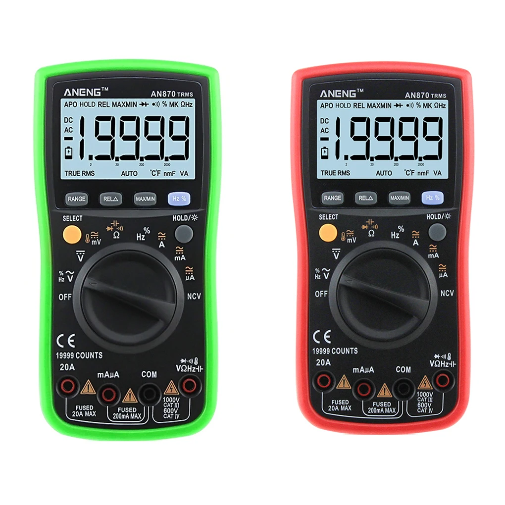 

ANENG AN870 19999 Counts Auto Range Digital Multimeter NCV Ohm Meter AC DC Voltage Ammeter Voltmeter Temperature Tester