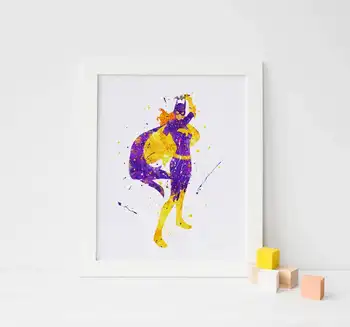 

Superhero Batgirl print, batman Watercolor Poster, Kids Room wall Decor, baby Nursery Art ,Birthday Gift idea