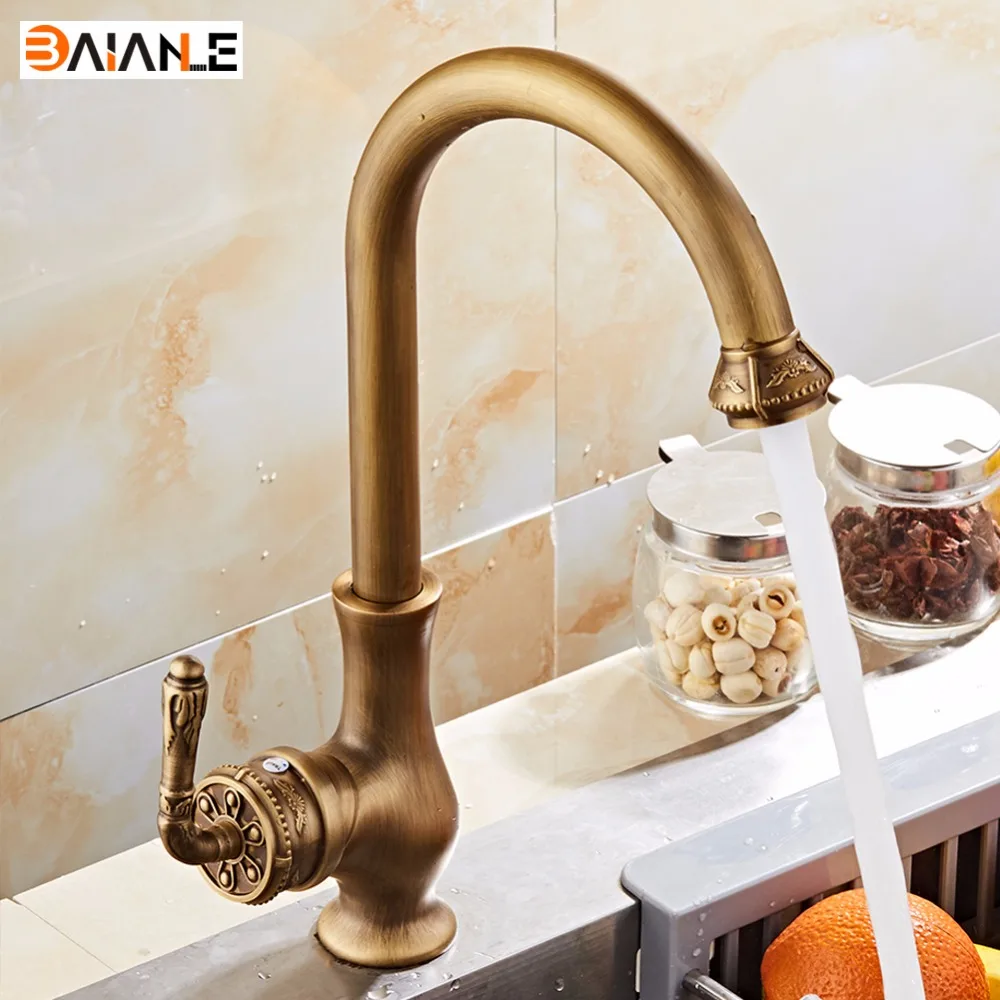 

Free Shipping Kitchen Faucet Antique Brass Swivel Basin Faucet Single Handle Vessel Sink Mixer Tap