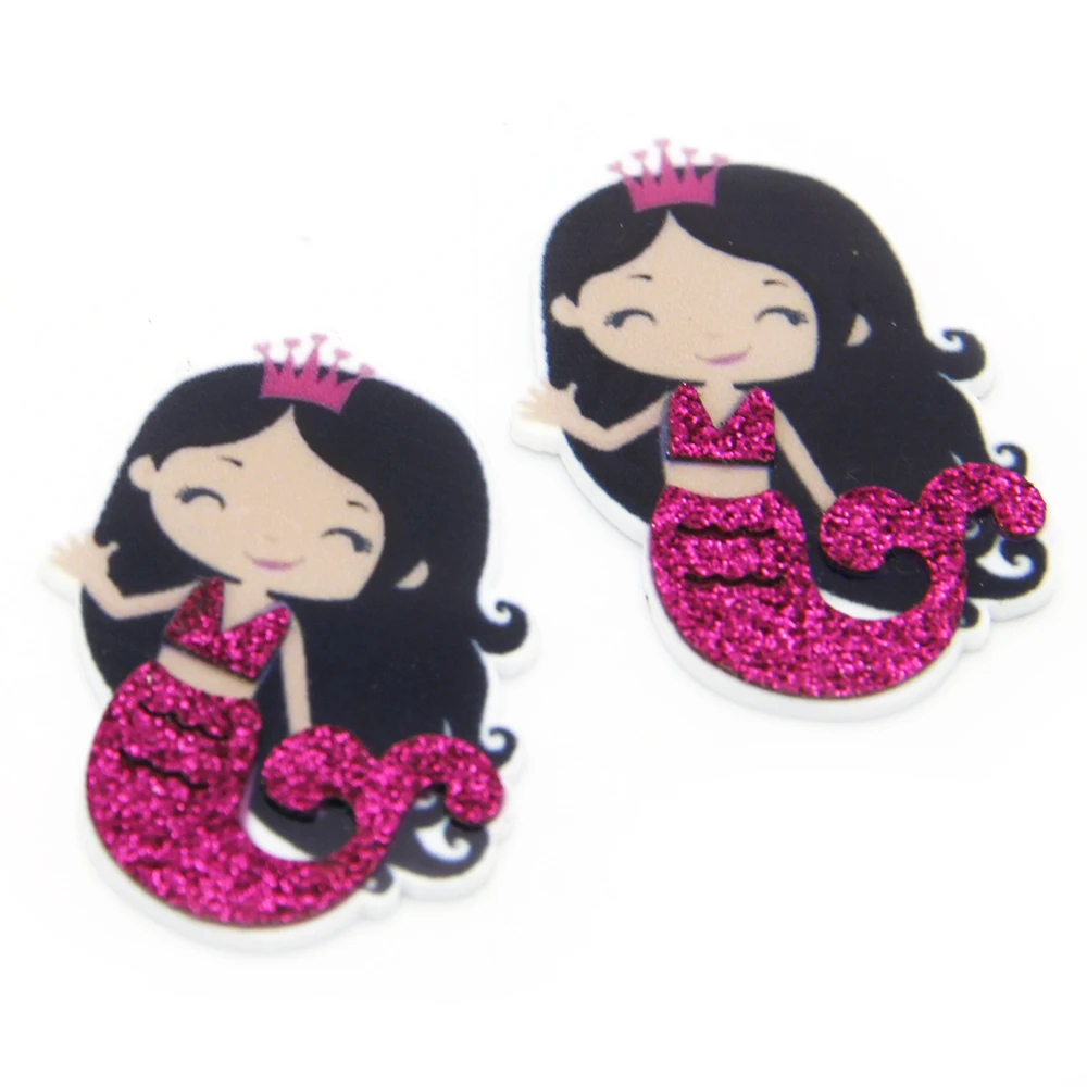 

David accessories 5pcs/lot Fish Girl Glitter Resin Flat Back for Hair Bows Planar Resin Crafts for DIY Phone Decoration,5Yc5625