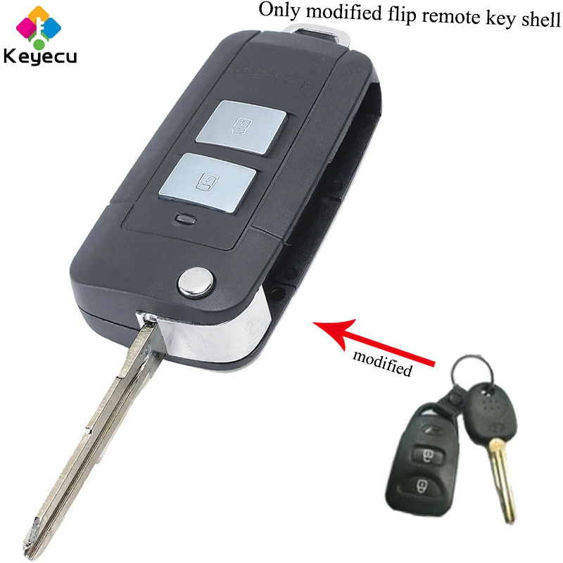 

KEYECU Replacement Modified Flip Remote Car Key Shell Case - 2+1/ 3 Buttons& Uncut Blade - FOB for Hyundai Tucson IX35 2005-2013