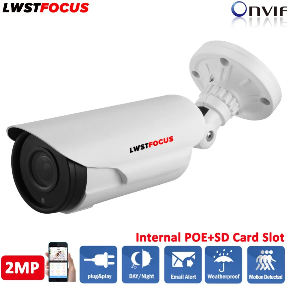 

2MP LWSTFOCUS H.265/264 IP Camera 2.8-12mm Manual Zoom Lens IR 60M Built In SD Card Slot POE Network camera 4Pcs Big Array Leds