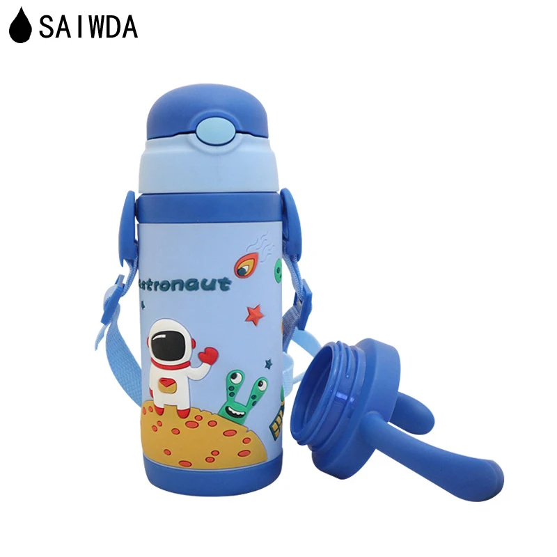 SAIWDA 380ML Thermos Bottle Children's Straw Cup Insulation Cup