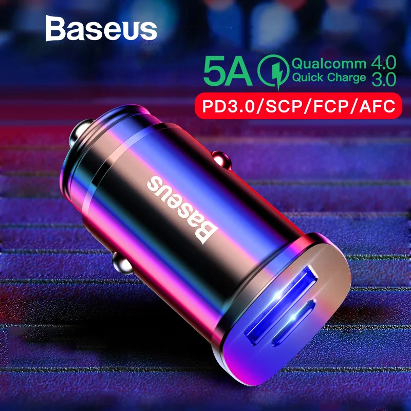 Baseus 30 W المزدوج USB C PD سريعة تهمة QC 4.0 شاحن سيارة للهاتف المحمول شاحن سريع USB PD نوع C AFC SCP سيارة الهاتف شاحن