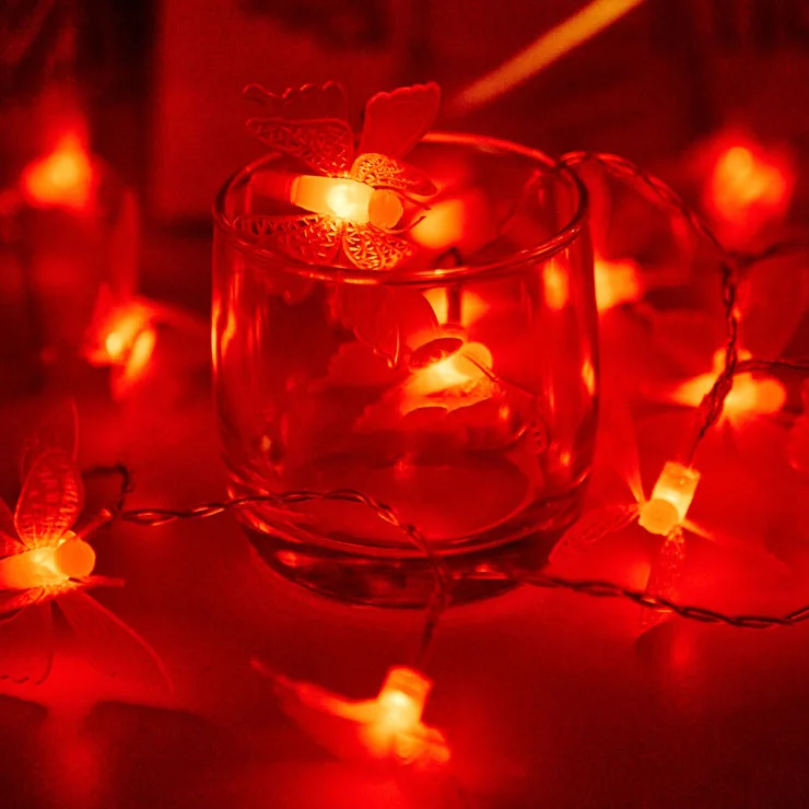 Светильник-гирлянда на батарейках с бабочкой, разноцветная Светодиодная лампа для улицы, внутреннего освещения, декоративный светильник, для сада, вечерние, Рождественский, сказочный светильник - Испускаемый цвет: red