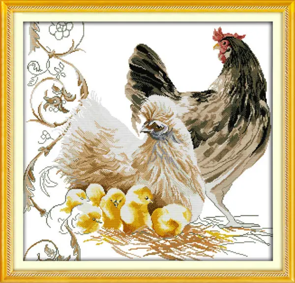 

Chicken family Printed on Canvas DMC Counted Chinese Cross Stitch Kits printed Cross-stitch set Embroidery Needlework
