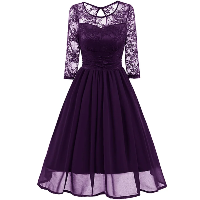 

New women vintage slim dress woman luxury sexy clothing girls openwork embroidery big swing dresses women retro chiffon dress