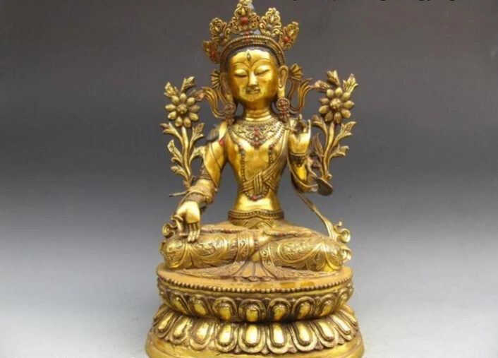 

USPS to USA S2972 Tibet Bronze Gild lotus flower White TaRa Kwan-Yin Guan Yin Buddha Statue (B0328)