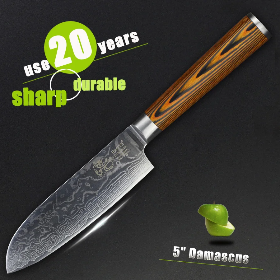 HAOYE 5 inch small Santoku knife Japanese vg10 Damascus steel home