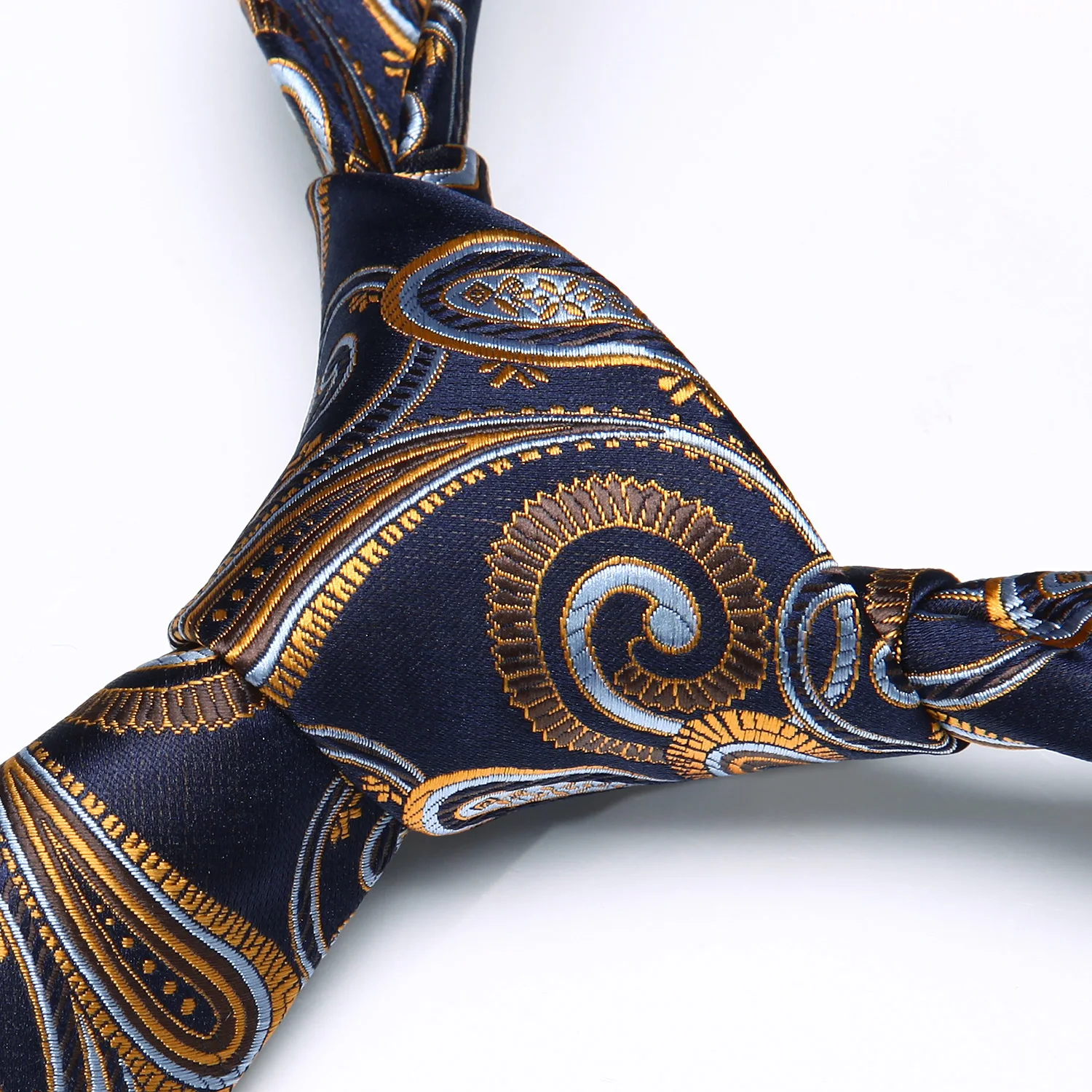  Party Wedding Classic Pocket Square Tie TP823V8S Navy Blue Gold Paisley 3.4