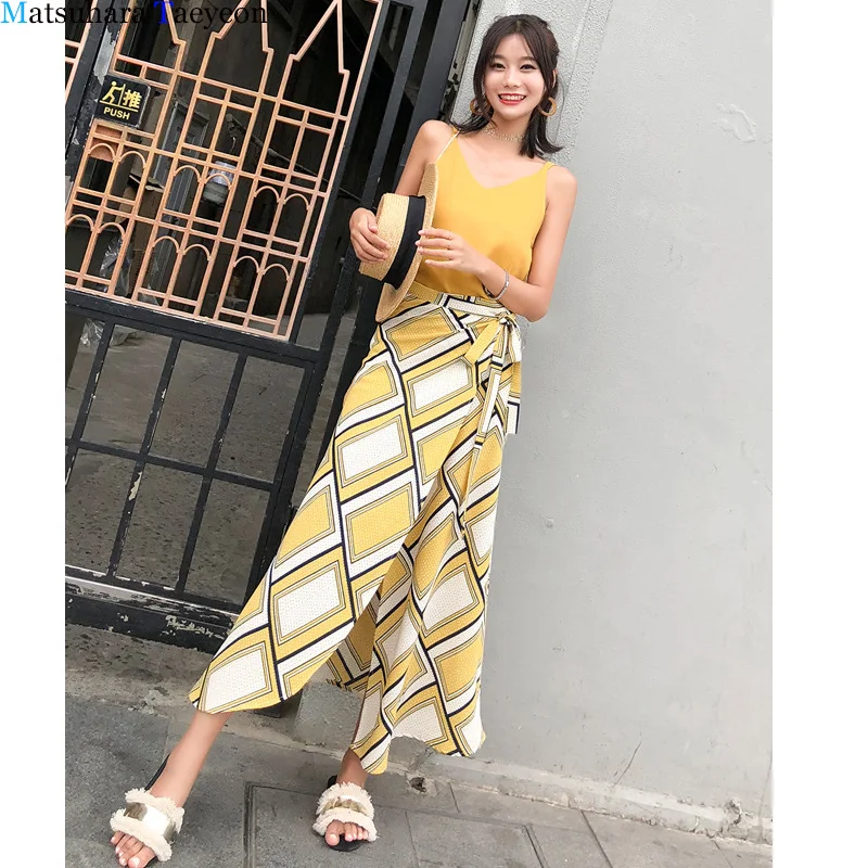 

Holiday Wind Bohe Skirts Suit Women Summer Sexy Suspender Vest Top + High Waist Split Fork Printing Skirt Two-piece Sets Skirts