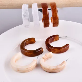

Japan and South Korea temperament acrylic geometry C shape round marble like amber stud accessories DIY Earrings materials