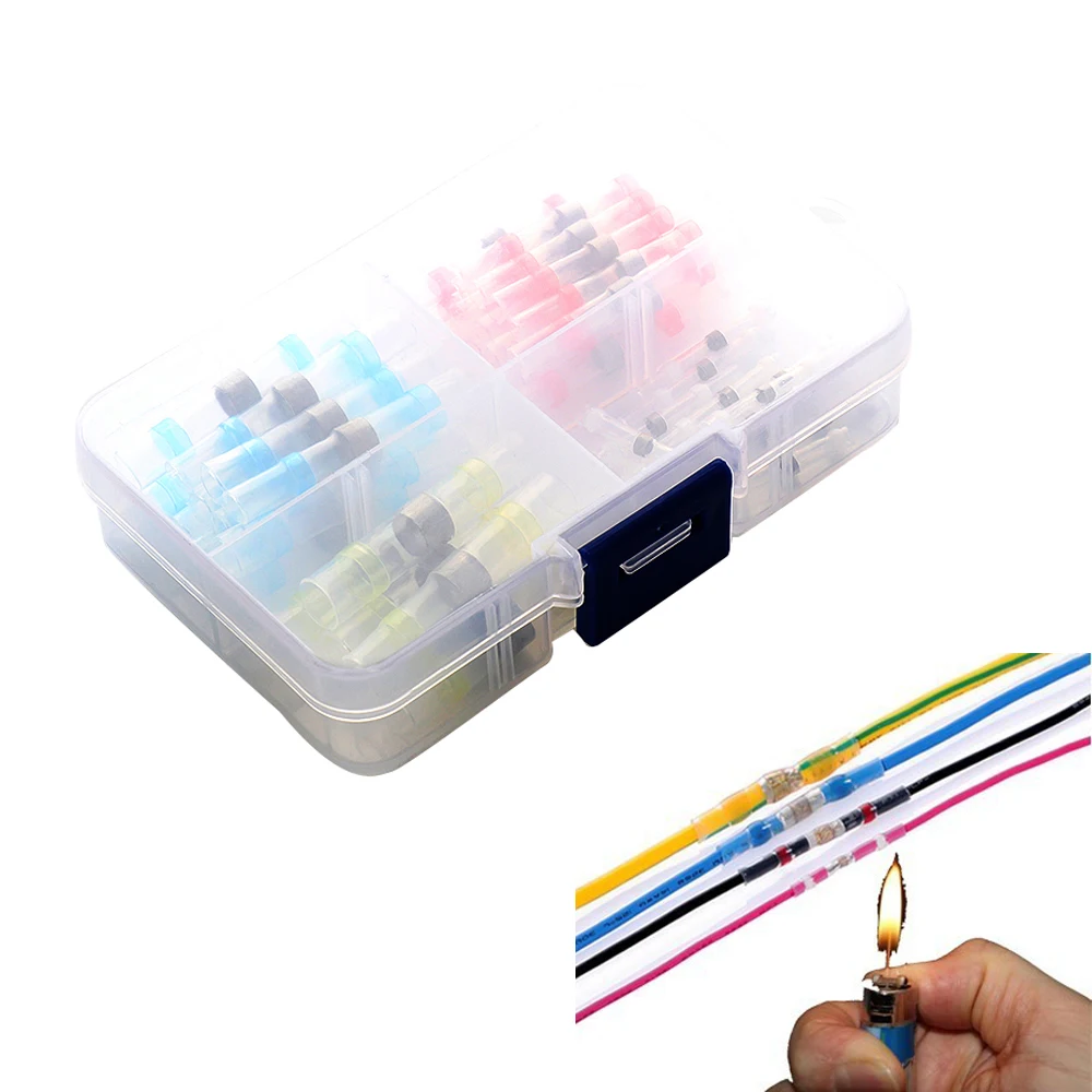 

100pcs/50pcs Project Box Heat Shrink Solder Sleeves Wire Crimp Butt Terminals Connectors Terminator Electrical Conector