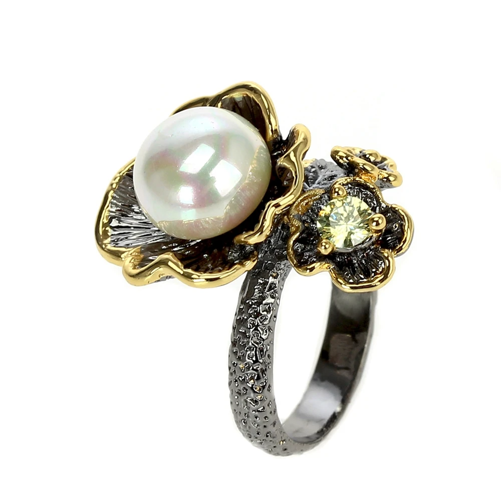 Лучшая покупка, элегантное Ювелирное кольцо с жемчугом, разноцветный камень, Черное золото, модный уникальный дизайн, вечерние, Подарок на годовщину
