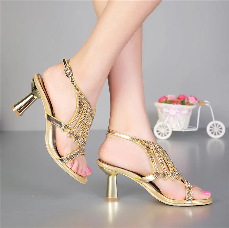 2016 Summer Gold Hot Sale Sexy Elegant Womens Shoes Leatherette Stiletto Heel Thick Heels Sandals Free Shipping Cheap From China6