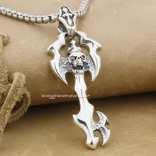 Skull Cross Key 925 Sterling Silver Mens Biker Rocker Pendant 9F016A(Necklace 24inch)