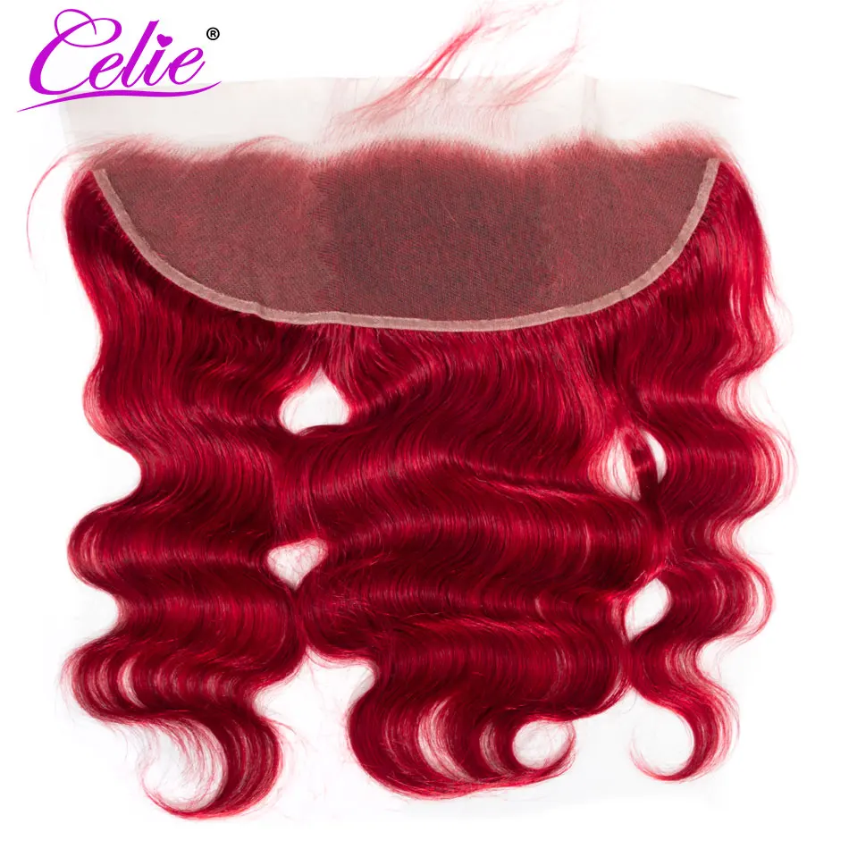

Celie Brazilian Body Lace Frontal Closure 13x4 Swiss Lace Red Color Frontal Closure Ear To Ear Remy Human Hair Frontal