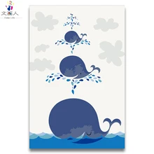 Мультфильм Аниме Картина маслом по номерам большие, средние и маленькие дельфины Распыление воды искусство картина масляная краска окраска по номерам