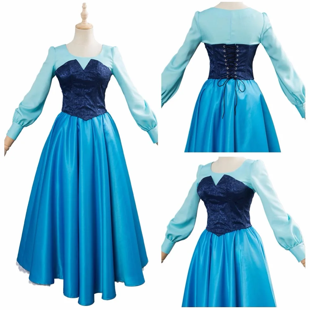 Little Mermaid Blue Dress Cosplay Costume Princess Ariel Skirt Corset Halloween